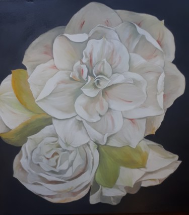 Картина под названием "Белый цветок" - Tanti, Подлинное произведение искусства, Масло
