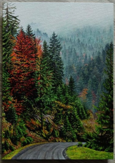 Painting titled "Ukrainian mountains" by Vesnovskaya, Original Artwork, Acrylic