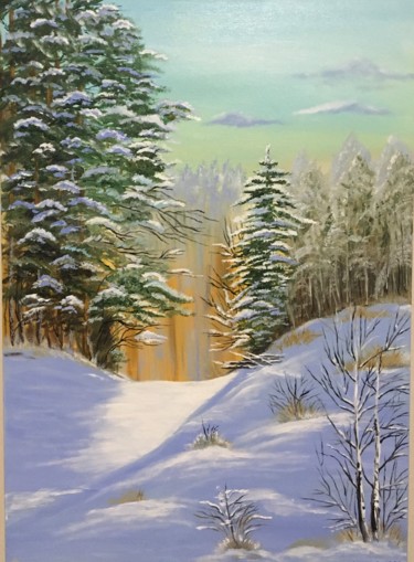 Painting titled "Зимовий ліс" by Oksana Perepelytsia, Original Artwork, Oil