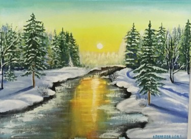 Painting titled "Winter forest" by Oksana Perepelytsia, Original Artwork, Oil