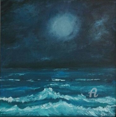 Painting titled "Sea night" by Sav Yorg, Original Artwork, Oil