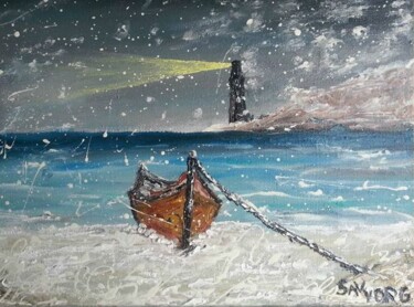 Painting titled "Winter Sea" by Sav Yorg, Original Artwork, Oil