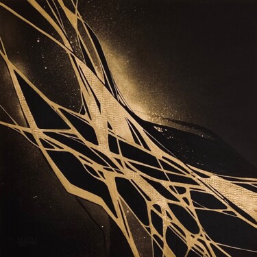 Painting titled "Gold and Black" by Vesta Shi, Original Artwork, Acrylic Mounted on Wood Stretcher frame