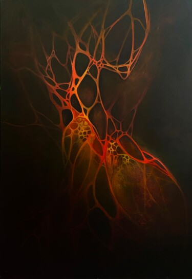 Painting titled "Fire energy" by Vesta Shi, Original Artwork, Acrylic Mounted on Wood Stretcher frame
