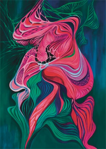 Painting titled "petal metamorphosis" by Vesta Shi, Original Artwork, Acrylic Mounted on Wood Stretcher frame