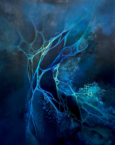 Painting titled "Water Matrix" by Vesta Shi, Original Artwork, Acrylic Mounted on Wood Stretcher frame