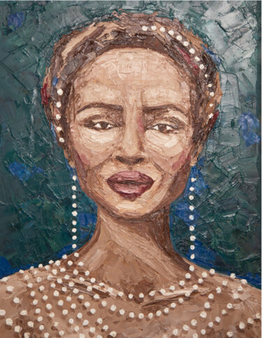 Painting titled "Woman  with pearls" by Vetrinna, Original Artwork, Oil Mounted on Wood Stretcher frame