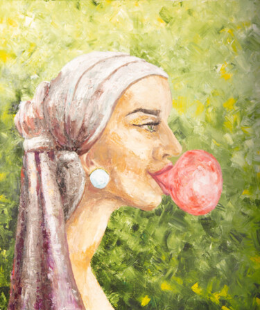 Painting titled "girl with gum" by Vetrinna, Original Artwork, Oil