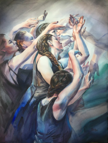 Schilderij getiteld "In dance. Dancing g…" door Natalia Veyner, Origineel Kunstwerk, Aquarel