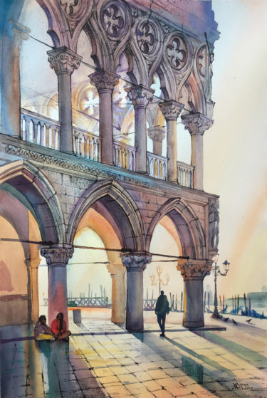 Painting titled "Venice picture. Dog…" by Natalia Veyner, Original Artwork, Watercolor