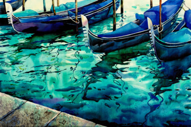 Digital Arts titled "Venetian gondolas" by Natalia Veyner, Original Artwork, Digital Painting
