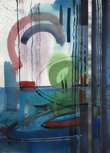 Malerei mit dem Titel "Rain. Abstract pain…" von Natalia Veyner, Original-Kunstwerk, Aquarell