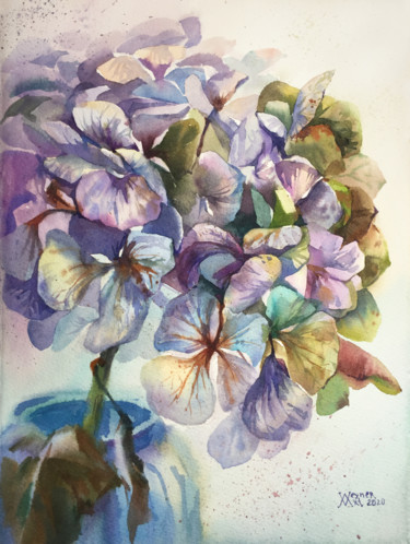Painting titled "Hydrangea Bouquet.…" by Natalia Veyner, Original Artwork, Watercolor