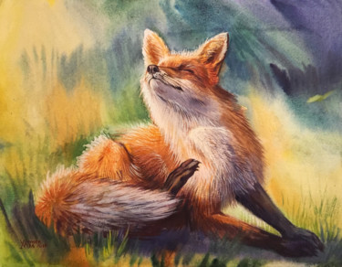 Painting titled "Red fox" by Natalia Veyner, Original Artwork, Watercolor