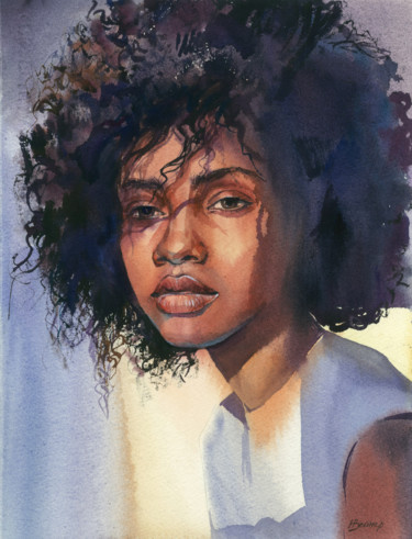 Painting titled "Portrait of a dark-…" by Natalia Veyner, Original Artwork, Watercolor