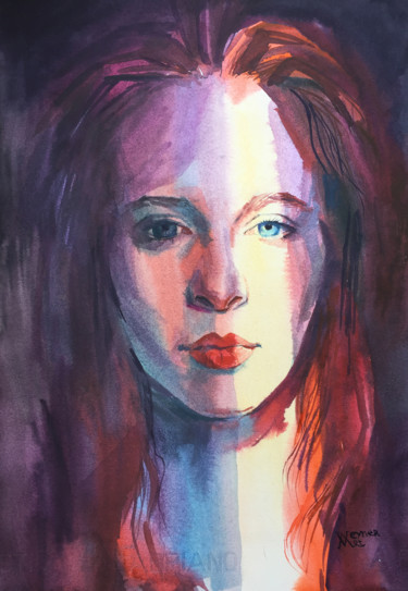 Painting titled "Portrait of a red-h…" by Natalia Veyner, Original Artwork, Watercolor