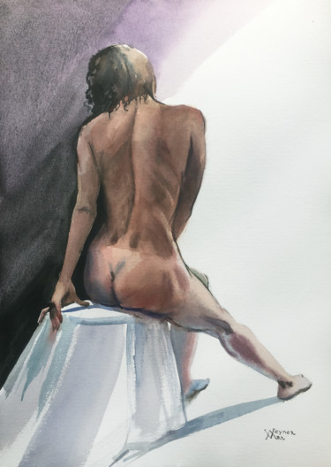 Peinture intitulée "Naked girl" par Natalia Veyner, Œuvre d'art originale, Aquarelle