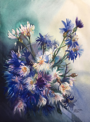 Painting titled "A bouquet of cornfl…" by Natalia Veyner, Original Artwork, Watercolor