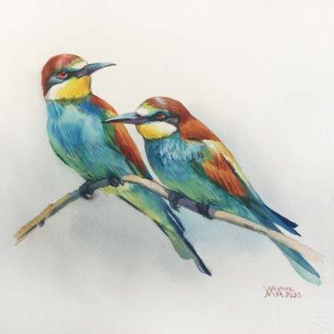 Pintura titulada "Bee-eats birds" por Natalia Veyner, Obra de arte original, Acuarela