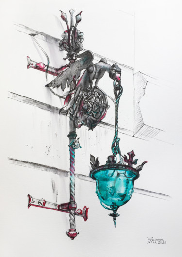 Рисунок под названием "City lantern" - Natalia Veyner, Подлинное произведение искусства, Чернила