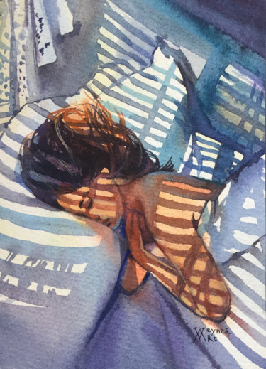 Peinture intitulée "Portrait of a sleep…" par Natalia Veyner, Œuvre d'art originale, Aquarelle
