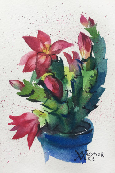 Pittura intitolato "Schlumbergera chris…" da Natalia Veyner, Opera d'arte originale, Acquarello