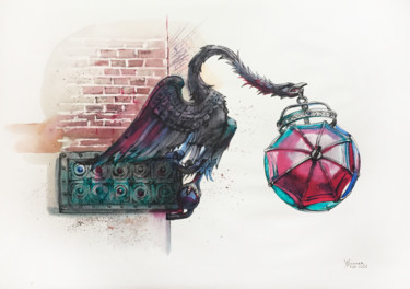Рисунок под названием "Venetian lantern wi…" - Natalia Veyner, Подлинное произведение искусства, Чернила