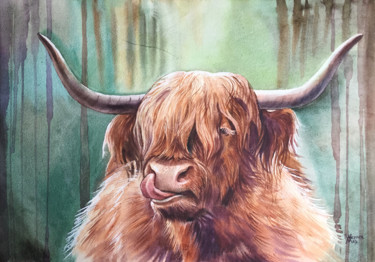 Schilderij getiteld "Bull" door Natalia Veyner, Origineel Kunstwerk, Aquarel