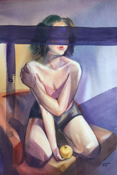 Malerei mit dem Titel "Women's secret" von Natalia Veyner, Original-Kunstwerk, Aquarell