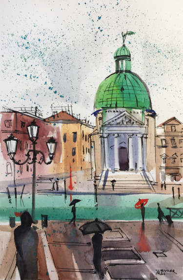 Schilderij getiteld "Rainy Venice" door Natalia Veyner, Origineel Kunstwerk, Aquarel