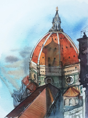 Schilderij getiteld "Florence Cathedral…" door Natalia Veyner, Origineel Kunstwerk, Aquarel