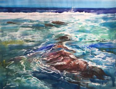 Painting titled "Ocean" by Natalia Veyner, Original Artwork, Watercolor
