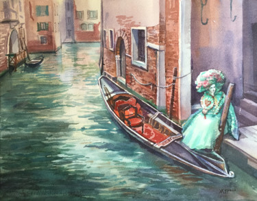 Painting titled "Carnival in Venice" by Natalia Veyner, Original Artwork, Watercolor