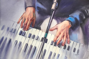 Painting titled "Musician. Pianist,…" by Natalia Veyner, Original Artwork, Watercolor