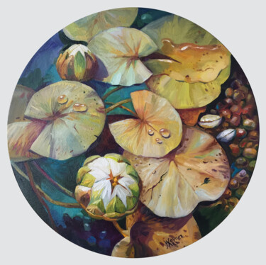 Water lilies. Painting of water lilies. Peinture intitulée "Water lilies. Paint…" par Natalia Veyner, Œuvre d'art originale, Huile