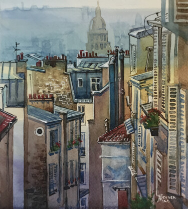 Peinture intitulée "Montmartre, Paris.…" par Natalia Veyner, Œuvre d'art originale, Aquarelle