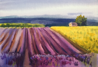 Painting titled "Landscape with lave…" by Natalia Veyner, Original Artwork, Watercolor