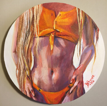 Girl in an orange swimsuit. Portrait of a woman. Картина под названием "Girl in an orange s…" - Natalia Veyner, Подлинное произведение искусства, Акрил