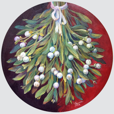 Schilderij getiteld "Mistletoe branches.…" door Natalia Veyner, Origineel Kunstwerk, Olie