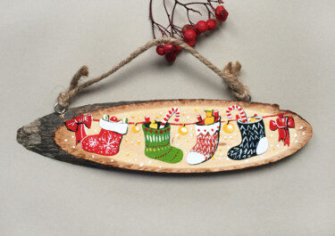 Malarstwo zatytułowany „Christmas stockings…” autorstwa Natalia Veyner, Oryginalna praca, Akryl