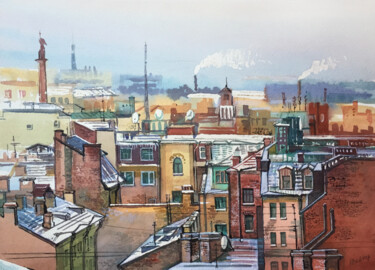 Schilderij getiteld "Winter cityscape. S…" door Natalia Veyner, Origineel Kunstwerk, Aquarel