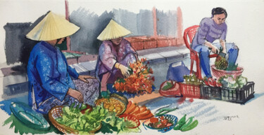 Ζωγραφική με τίτλο "Vietnam market. Peo…" από Natalia Veyner, Αυθεντικά έργα τέχνης, Ακουαρέλα