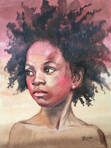 Pintura intitulada "Portrait of a black…" por Natalia Veyner, Obras de arte originais, Aquarela