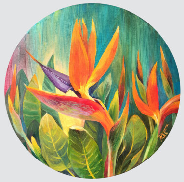 Картина под названием "Strelitzia, botanic…" - Natalia Veyner, Подлинное произведение искусства, Масло