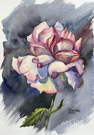 Malerei mit dem Titel "Pink rose. Painting…" von Natalia Veyner, Original-Kunstwerk, Aquarell