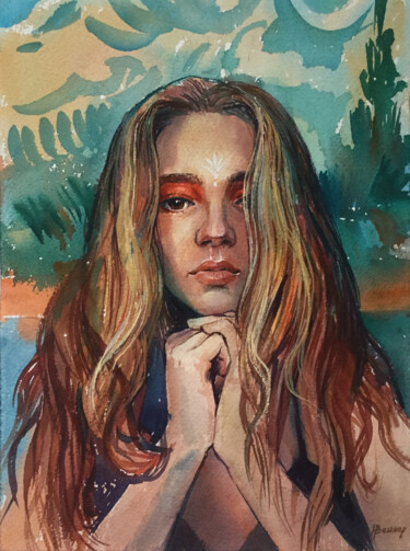 Painting titled "Portrait of a young…" by Natalia Veyner, Original Artwork, Watercolor