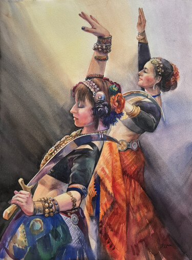 Peinture intitulée "Saber dance. Dancin…" par Natalia Veyner, Œuvre d'art originale, Aquarelle