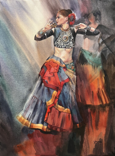 Malerei mit dem Titel "Dance. Dancing girl…" von Natalia Veyner, Original-Kunstwerk, Aquarell