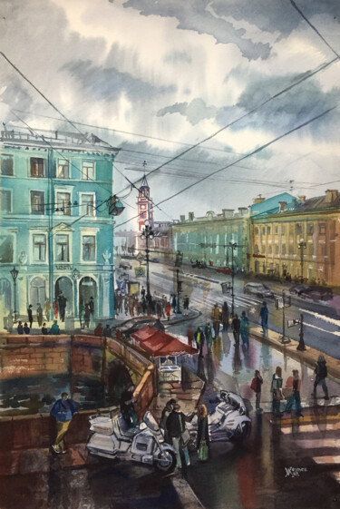 Painting titled "Cityscape. Saint Pe…" by Natalia Veyner, Original Artwork, Watercolor