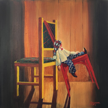 Painting titled "Two chairs. Paintin…" by Natalia Veyner, Original Artwork, Oil Mounted on Wood Stretcher frame